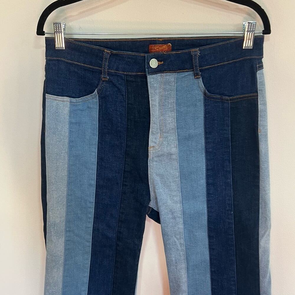 Scully Patchwork Striped Flared Jeans Woman Size 12 - Picture 3 of 8